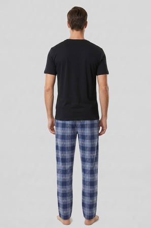 Mısırlı Erkek Pamuk Ekoseli Alt Pijama Mavi