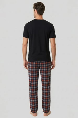 Mısırlı Erkek Pamuk Ekoseli Alt Pijama Oranj