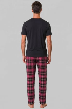 Mısırlı Erkek Pamuk Ekoseli Alt Pijama Açık Kırmızıı