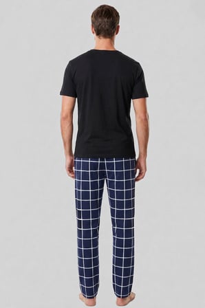 Mısırlı Erkek Pamuk İnce Ekoseli Alt  Pijama Açık Lacivert
