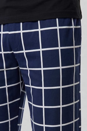 Mısırlı Erkek Pamuk İnce Ekoseli Alt  Pijama Açık Lacivert
