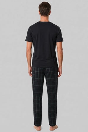 Mısırlı Erkek Pamuk İnce Ekoseli Alt  Pijama Siyah-Mint