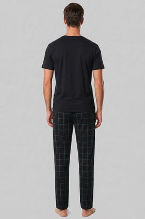 Mısırlı Erkek Pamuk İnce Ekoseli Alt  Pijama Siyah-Mint