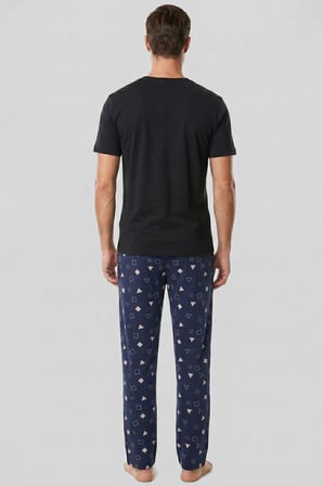 Mısırlı Erkek Geometrik Desen Alt Pijama Lacivert