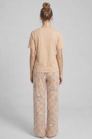 Mısırlı Kadın Pamuklu Pijama Takım Bej