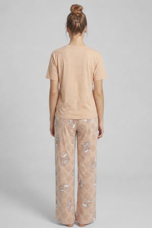 Mısırlı Kadın Pamuklu Pijama Takım Bej