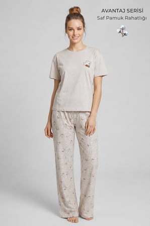 Mısırlı Kadın Pamuklu Pijama Takım Taş