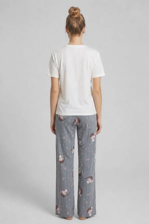 Mısırlı Kadın Pamuklu Pijama Takım Gri/Beyaz
