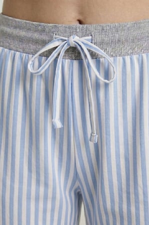 Mısırlı Kadın Pamuklu Çizgili Pijama Takım Gri/Mavi