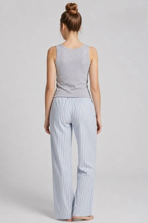 Mısırlı Kadın Pamuklu Çizgili Pijama Takım Gri/Mavi
