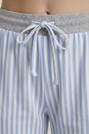 Mısırlı Kadın Pamuklu Çizgili Pijama Takım Gri/Mavi
