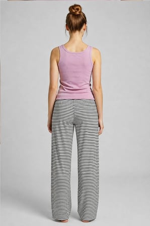 Mısırlı Kadın Pamuklu Çizgili Pijama Takım Lila/Siyah