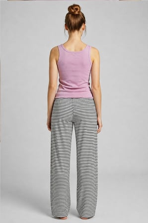Mısırlı Kadın Pamuklu Çizgili Pijama Takım Lila/Siyah