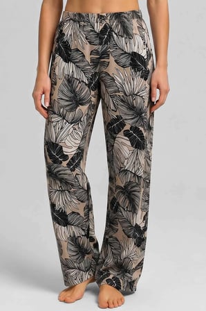 Mısırlı Kadın Viskon Çiçekli Alt Pijama Bej