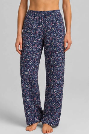 Mısırlı Kadın Viskon Çiçekli Alt Pijama İndigo