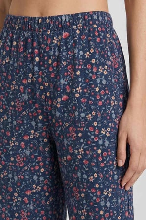 Mısırlı Kadın Viskon Çiçekli Alt Pijama İndigo