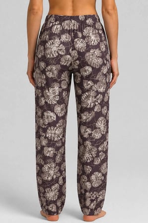 Mısırlı Kadın Viskon Çiçekli Alt Pijama Kahverengi