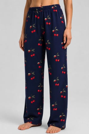 Mısırlı Kadın Viskon Çiçekli Alt Pijama Lacivert