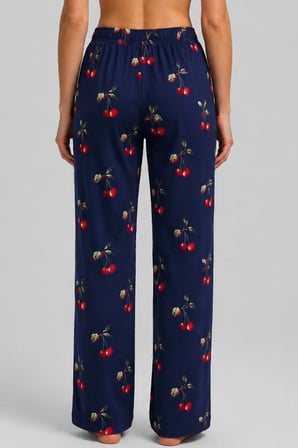 Mısırlı Kadın Viskon Çiçekli Alt Pijama Lacivert