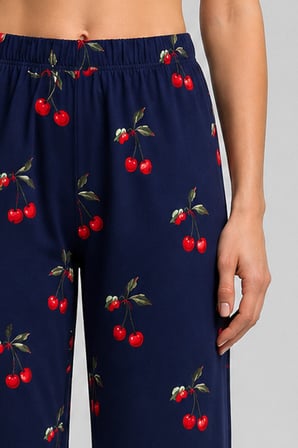 Mısırlı Kadın Viskon Çiçekli Alt Pijama Lacivert
