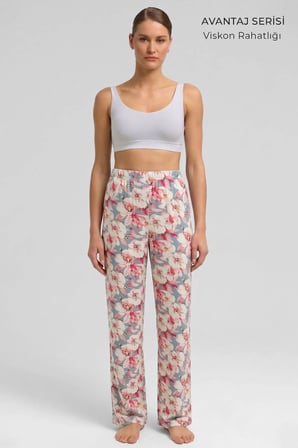 Mısırlı Kadın Viskon Çiçekli Alt Pijama Pembe
