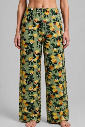 Mısırlı Kadın Viskon Çiçekli Alt Pijama Yeşil