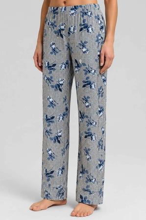 Mısırlı Kadın Viskon Çiçekli Alt Pijama Bej/Lacivert