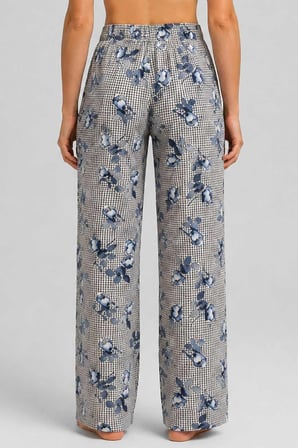 Mısırlı Kadın Viskon Çiçekli Alt Pijama Bej/Lacivert