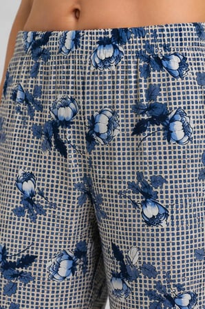 Mısırlı Kadın Viskon Çiçekli Alt Pijama Bej/Lacivert