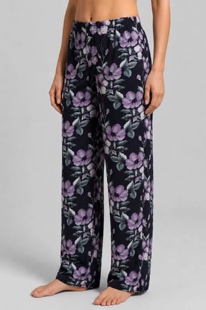 Mısırlı Kadın Viskon Çiçekli Alt Pijama Siyah