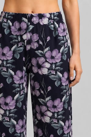 Mısırlı Kadın Viskon Çiçekli Alt Pijama Siyah