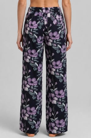 Mısırlı Kadın Viskon Çiçekli Alt Pijama Siyah