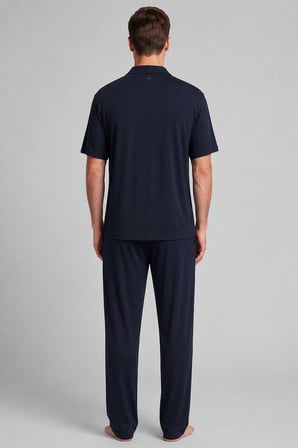 Mısırlı Erkek Modal Karışımlı Düğmeli Pijama Takım Koyu Lacivert