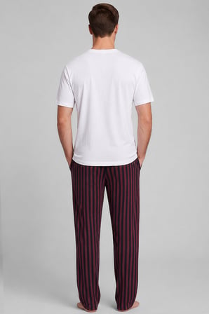 Mısırlı Erkek Pamuk Çizgili Pijama Takım Beyaz-Bordo