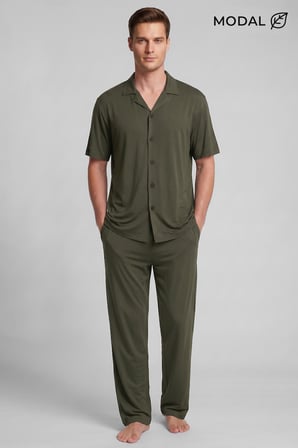 Mısırlı Erkek Modal Karışımlı Düğmeli Pijama Takım Haki