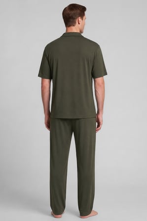 Mısırlı Erkek Modal Karışımlı Düğmeli Pijama Takım Haki