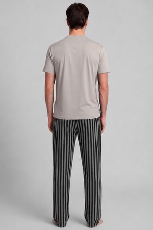 Pamuklu Kısa Kollu Pijama Takım Taş-Siyah Çizgili