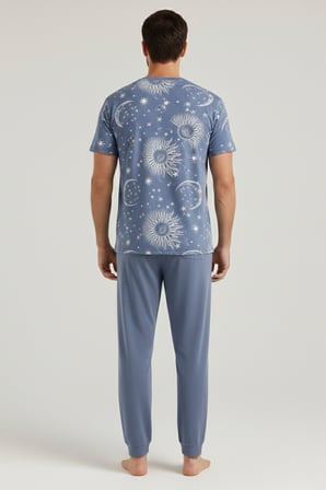 Pamuklu Kısa Kollu Pijama Takım İndigo