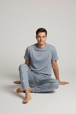 Pamuklu Kısa Kollu Pijama Takım Mavi