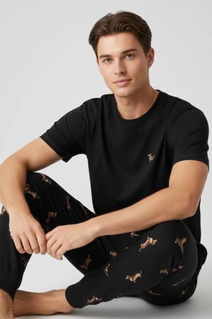 Pamuklu Kısa Kollu Pijama Takım Siyah