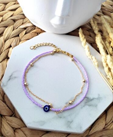 Kadın Lila Top Zincirli  Halhal