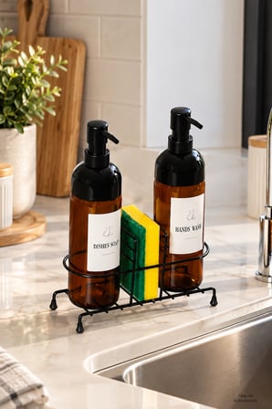 Porsima S-1271 Metal Standlı 2'li Sıvı Sabunluk 500 ml - Mutfak Bulaşık Deterjanlık Seti