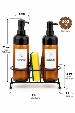 Porsima S-1271 Metal Standlı 2'li Sıvı Sabunluk 500 ml - Mutfak Bulaşık Deterjanlık Seti