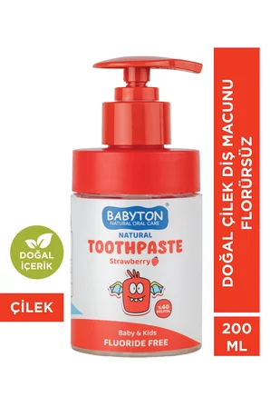 Doğal Çilekli Diş Macunu Florürsüz Pompalı 200 ml