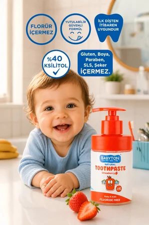 Doğal Çilekli Diş Macunu Florürsüz Pompalı 200 ml