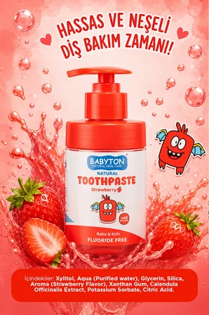 Doğal Çilekli Diş Macunu Florürsüz Pompalı 200 ml