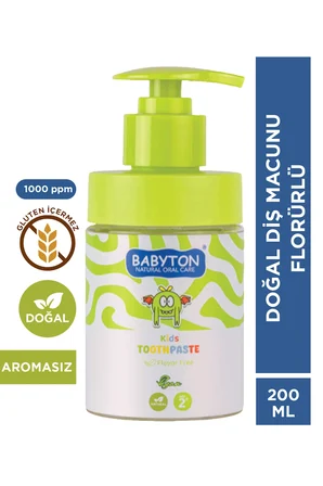 Doğal Aromasız 2 Yaş ve Üzeri Florürlü Diş Macunu Pompalı 200 ml