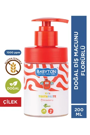 Doğal Çilekli 2 Yaş ve Üzeri Florürlü Diş Macunu Pompalı 200 ml