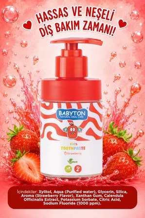 Doğal Çilekli 2 Yaş ve Üzeri Florürlü Diş Macunu Pompalı 200 ml