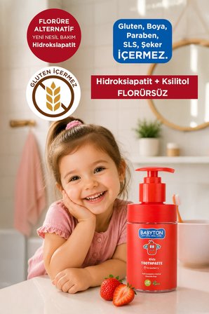 Doğal Çilekli Hidroksiapatit + Ksilitol Florürsüz Pompalı 200 ml